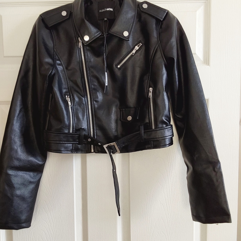 Black Faux Moto Leather Jacket